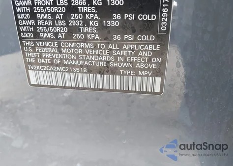 2021 Volkswagen Atlas Cross Sport 2.0T Se W/Technology from USA, damaged, VIN 1V2KC2CA2MC213518